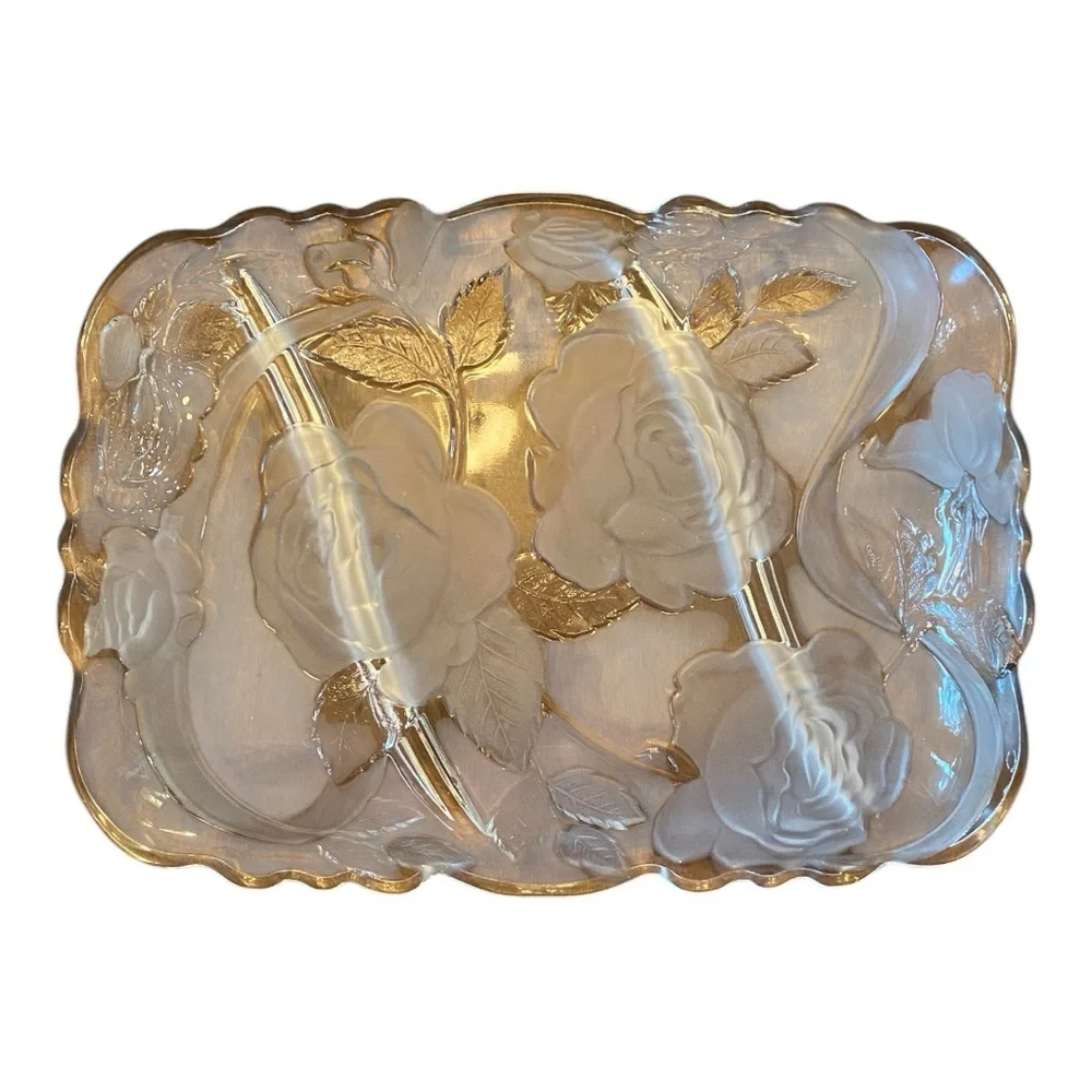 Vintage Mikasa Studio Nova Winter Rose 3 Section Divided Glass Tray Platter